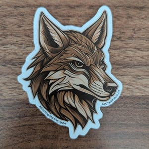 Pegatina de vinilo impermeable de 3&quot; con diseño tribal de coyote
