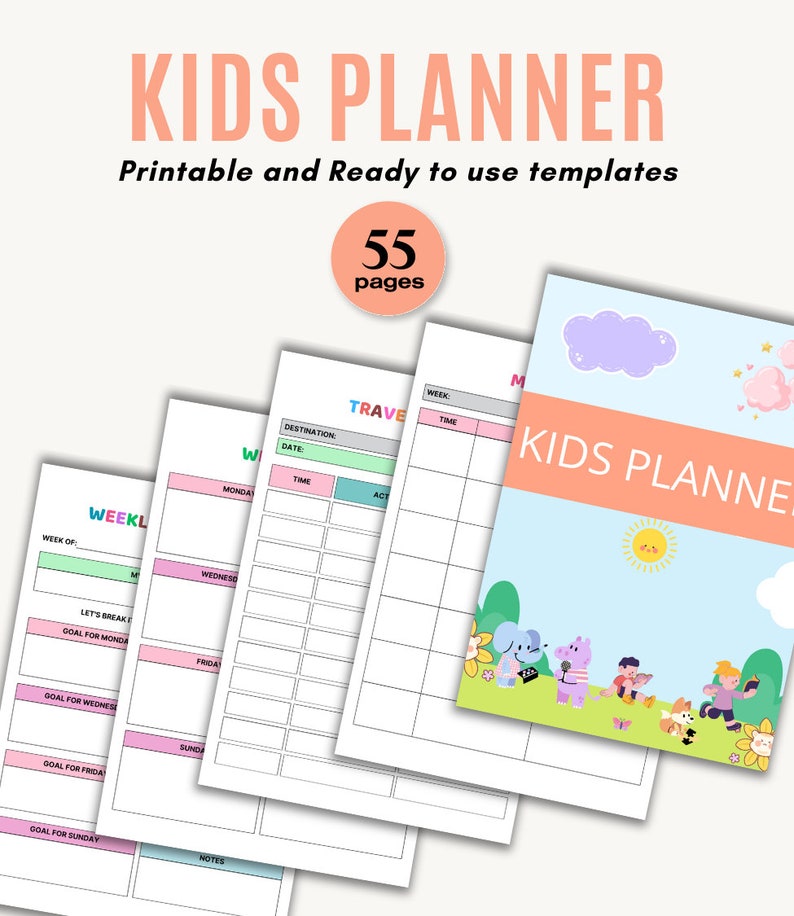 Printable Kids Planner, Kids Daily Planner, Daily Journal for Kids, 55 ...