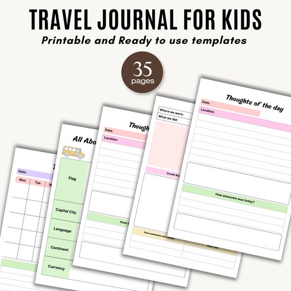 Travel Journal for Kids, Travel Book Kids, Vacation Kid Journal, Kids Travel Journal, Travel Journal Pages, Trip Activities for Kids