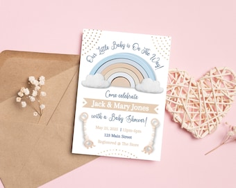EDITABLE Rainbow Baby Shower Invitation, Baby Shower Invite Template, Editable DIY Invitation Template,Rainbow clouds Baby Shower invitation