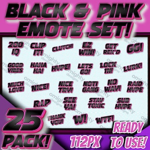 25 Pinke & schwarze Text Emotes: Twitch, YouTube, Discord (112px) (Digital Download)