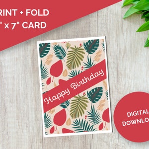 Cartão de feliz aniversário tropical para impressão 5"x7"