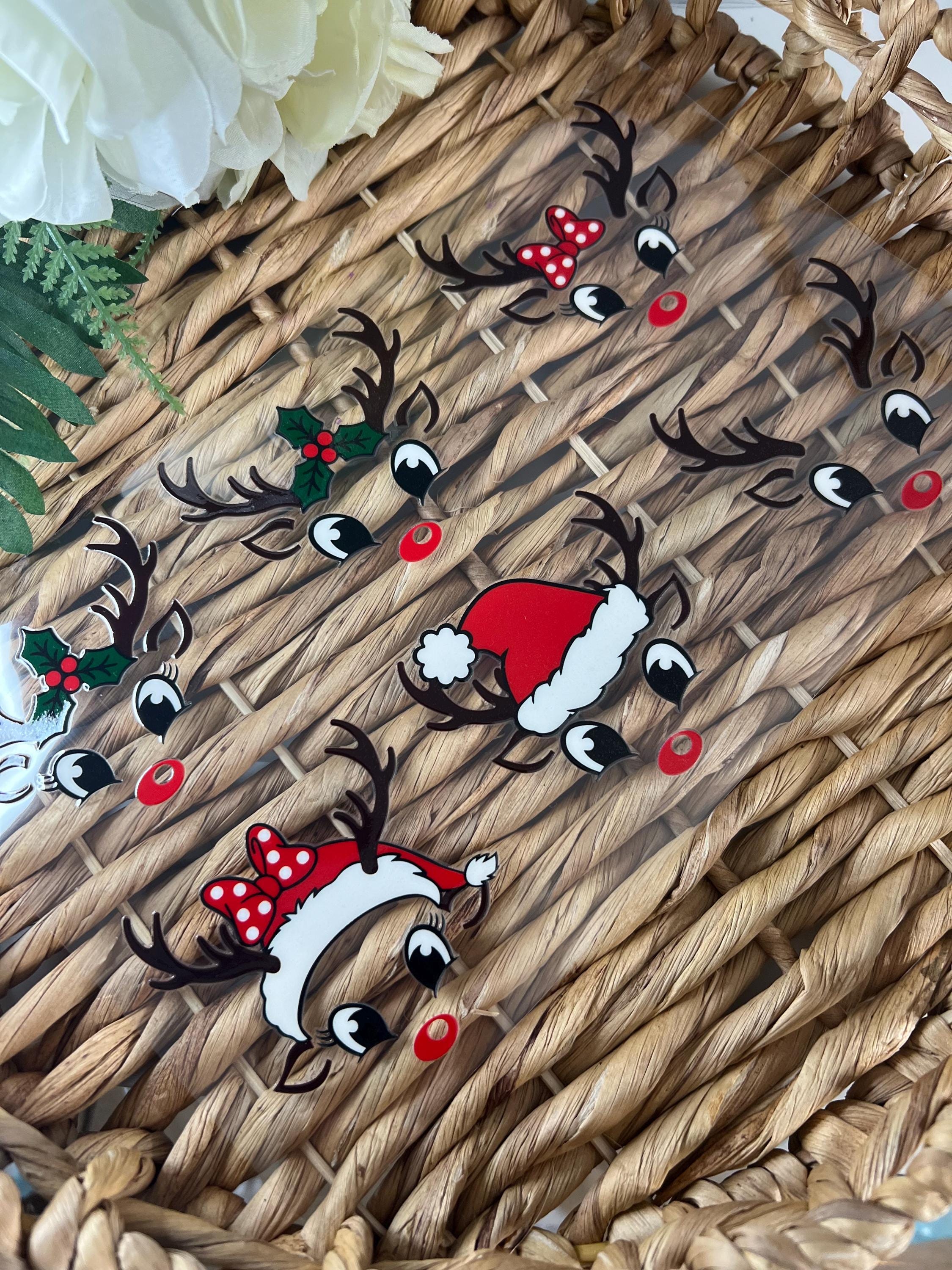 UVDTF Ornament Decals Ready to apply | Uv Dtf Christmas Decals | Reindeer Faces decals Christmas