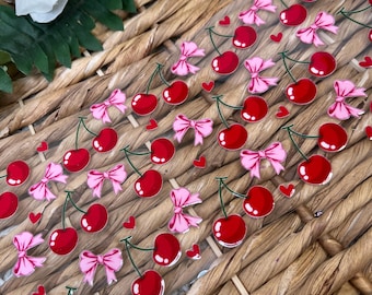 UV DTF Wrap Mirror Red Cherries Fruit | Ready to Apply | 16oz cup wrap | Uv Sticker | Physical Product | Libbey Cup Wraps