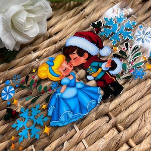 UV DTF Wrap Christmas | Ready to Apply | 16oz cup wrap | Uv Sticker | Physical Product | Princess Mistletoe Kiss Christmas Libbey Cup Wraps