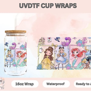 UVDtf Cup Wrap Watercolor | UvDTF Princess Colorful Wrap | Princess Cup wraps