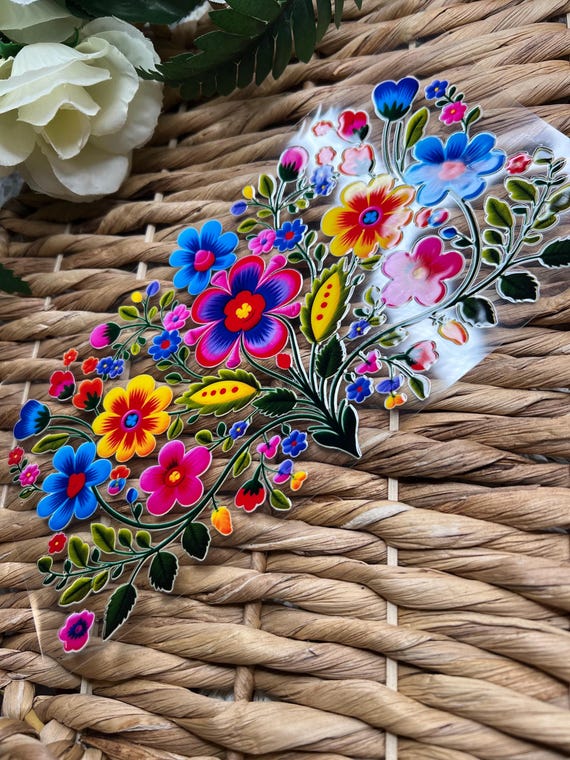 UVDtf Cup Wrap Flower Print | UvDTF Mexico Flores | Colorful Mexican Flowers print Cup wraps