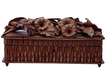 Fine Carved Wood Box with Morning Glories