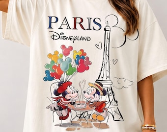 Retro Mickey Minnie Disneyland Paris T-Shirt, Eiffel Tower Comfort Colors Tee
