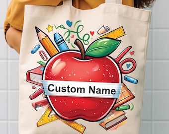 Teacher Tote Bag: Cotton Canvas, Spacious Design, Back to School (15x16in)