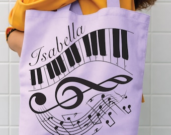 Personalized Piano Tote Bag: Custom Music Gift, Durable Cotton Canvas Shoulder Strap