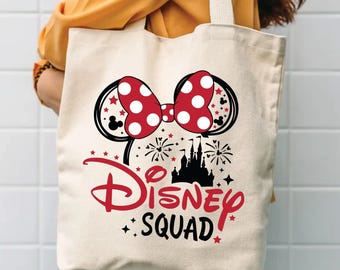 Torba bawełniana Disney: Żywy nadruk Myszki Miki i Przyjaciele, grube płótno, przyjazna dla środowiska | Duża torba podróżna, zapięcie na zamek, trwała konstrukcja