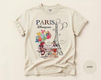 Retro Mickey Minnie T-shirt Disneyland Parijs, T-shirt Eiffeltoren Comfort Colors
