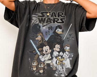 Retro Disney Star Wars Shirt, Retro Mickey and Friends Jedi Tee, Family Vacation Outfit, Sci-Fi Cartoon Graphic Tee, Gift for Disney Fans