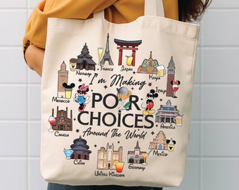 Disney Pour Choices Tote Bag, Drinking Around the World Tote, Disney Trip Tote Bag, Mickey & Minnie Family Matching Tote, Vintage Style
