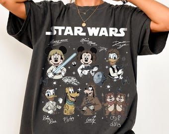 Retro Disney Star Wars Shirt, Retro Mickey and Friends Jedi Tee, Family Vacation Outfit, Sci-Fi Cartoon Graphic Tee, Gift for Disney Fans