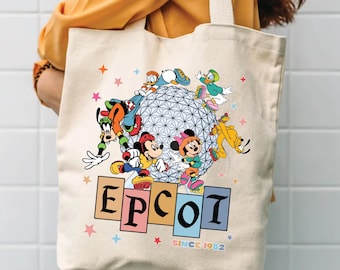 Disney Tote Bag Canvas: Mickey Design, Medium Size, Heavy Cotton | Travel Organizer, Everyday Use | 15x16x3 Inches