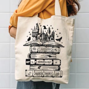 Magic Books Wizard Tote Bag: Eco-Friendly Cotton Canvas, Spacious Reusable Bag image 4