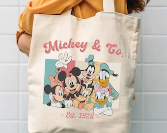 Vintage Mickey Mouse Cotton Canvas Tote Bag: Large Capacity, Travel Friendly Carry