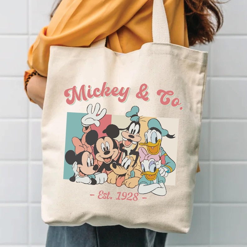 Vintage Mickey Mouse Cotton Canvas Tote Bag: Large Capacity, Travel Friendly Carry image 1