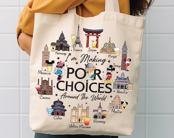 Torba płócienna Disney z motywem Epcot: Wytrzymała, gruba bawełna, torba idealna do podróży | Duży rozmiar, przyjazna dla środowiska