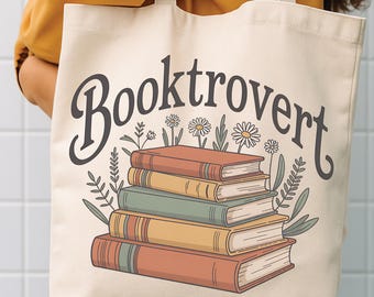Booktrovert Tote Bag, Book Lover Tote Bag, Shoulder Bag,Gift for Book Lover,Aesthetic Bag, Casual Canvas Tote, Cute Tote Bag, Woman Bag