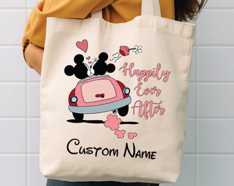 Mickey Mouse Happily Ever After Tote Bag – Custom Name Canvas Shoulder Bag