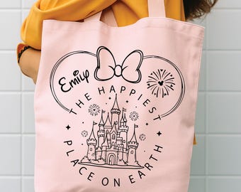 Disney Tote Bag Floral Castle Design: Magic Kingdom Floral Print, Durable Cotton Canvas (15x16in, Spacious, Reusable Shopper)