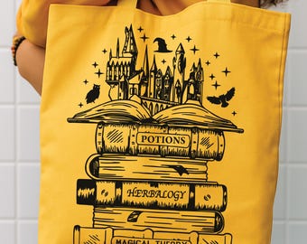 Magic Books Wizard Tote Bag: Eco-Friendly Cotton Canvas, Spacious Reusable Bag