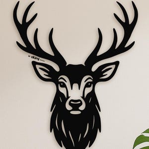 Arquivo SVG de cabeça de veado cortado a laser | Arte de parede de veado SVG | Veado SVG | Chifres SVG | Arte de parede da natureza | Caça | Download digital ( svg eps dxf png )