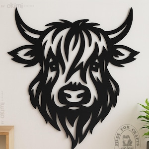 Highland Cow SVG Design |  Wall Art Svg | Laser Cut Wood Wall Art | Home Decoration | Cow Head Svg | Digital download: svg dxf png eps pdf