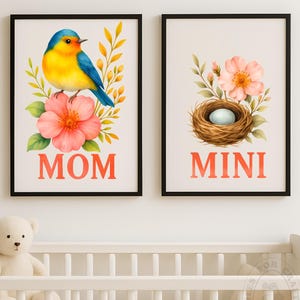 Set coordinato per mamma e mini / Mamma uccello in formato PNG / Regalo per lei e la sua mini, regalo per baby shower, idea regalo per neomamme, maglietta per neonati e mamme, decorazione murale per cameretta dei bambini in formato PNG