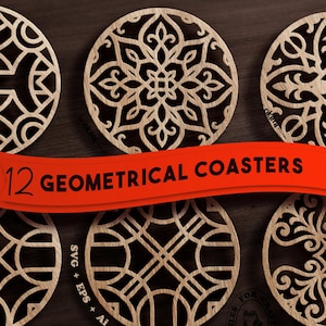 12 Round Coasters Designs for Laser Cutting SVG File  |  Table Coasters Svg , Laser Cut SVG File
