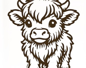 Baby Highland Cow SVG Design |  Baby Cow Svg | Farm Animal Illustration  | Digital download: svg dxf png ai pdf