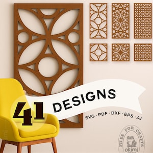 41 geometrycznych wzorów paneli ściennych | Pakiet SVG wycinanych laserowo | Kwadratowe i prostokątne | Dekoracje drewniane | Pobieranie cyfrowe: svg dxf eps pdf ai
