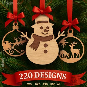 Christmas Ornament SVG Bundle | 220+ Laser Cut Wood Ornament SVG Files | Holiday Decoration Templates | Digital Download: Svg Dxf Pdf Eps Ai