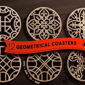 12 Round Coasters Designs for Laser Cutting SVG File  |  Table Coasters Svg , Laser Cut SVG File