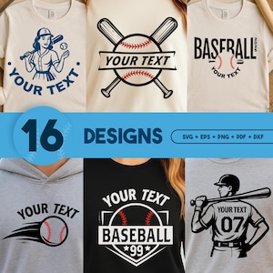Baseball Bundle SVG-Datei |  16 Baseball Team Vorlagen, personalisierte Name SVG, Maskottchen Vorlage svg, Baseball Shirt, Baseballspieler Clipart