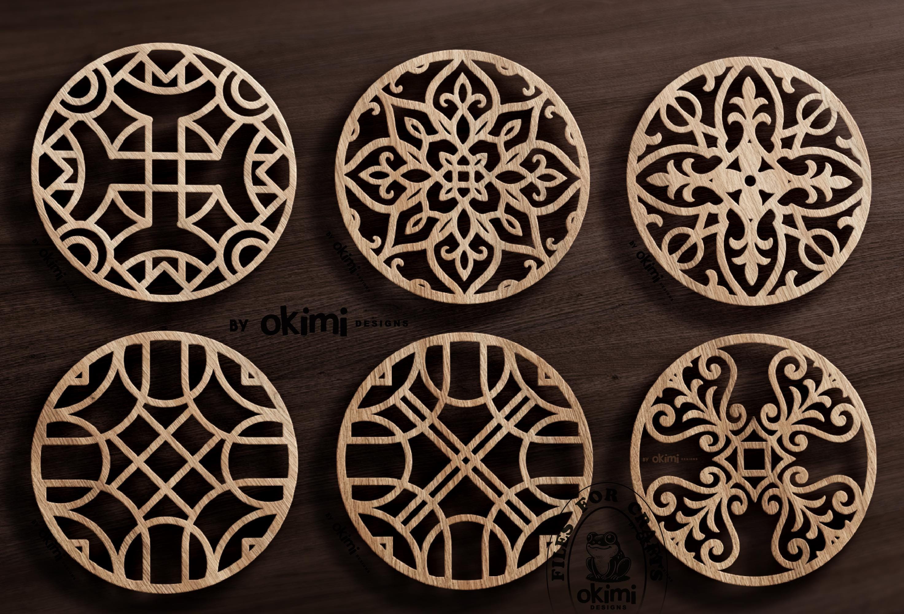 12 Round Coasters Designs for Laser Cutting SVG File | Table Coasters ...