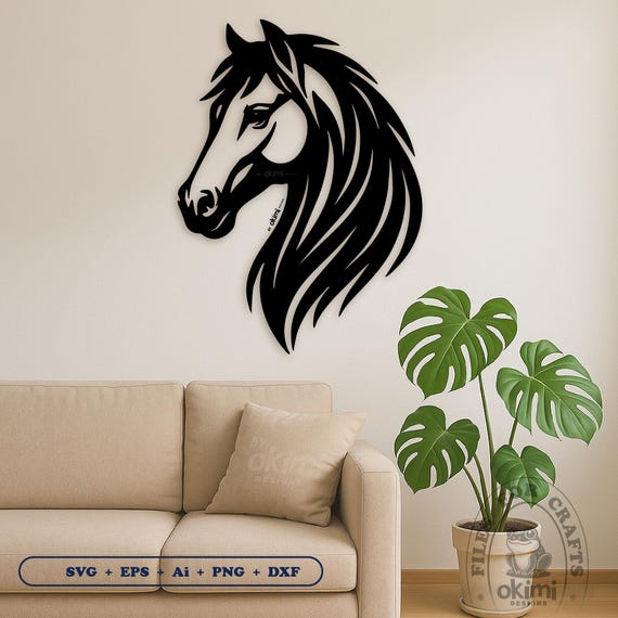 Horse Head Wall Art SVG | Horse Wall Decor Laser Cut Files | Wood Wall Art | Home Decoration | Horse Svg | Digital download: dxf eps ai svg