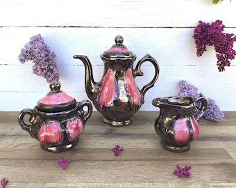 Vallauris ceramic coffee set from France, 1960, vintage coffee or tea set, Art Deco coffee set, vintage tableware