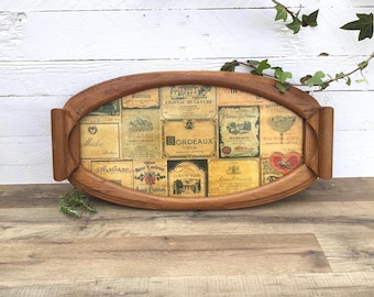 Serveerschaal van Franse wijngaarden, houten schaal, decoratieve schaal, vintage schaal, houten serveerschaal voor hapjes, vintage decoratie