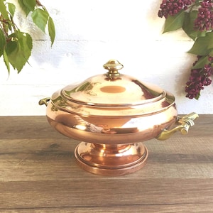 Caja de cobre francesa vintage de la década de 1950, plato de dulces vintage, lata de galletas, decoración de cocina, decoración de cobre, plato para servir