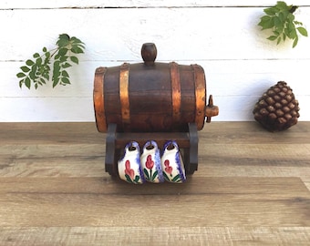 Wooden barrel from France, 1950s, decorative barrel, liqueur barrel, wine barrel, whisky barrel, Calvados barrel, bar decor.