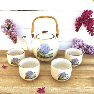 Japanese earthenware teapot / antique tea set / earthenware set / Asian tea set / Japanese decoration / white tea set