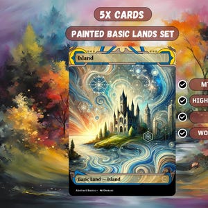 Abstract Basic Lands MTG Proxy Set – 5 cartes entièrement illustrées personnalisées pour le commandant et les collectionneurs