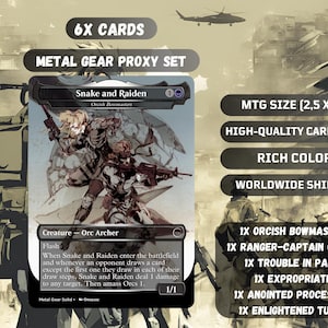 Set Proxy MTG de Metal Gear Solid: 6 cartas de arte completo inspiradas en Snake, Big Boss y acción de espionaje.
