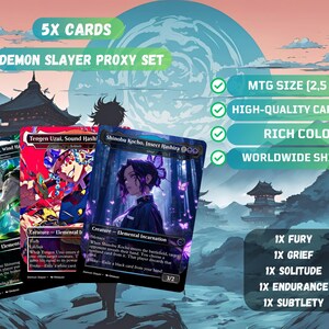 Paquete de cartas proxy de MTG inspiradas en Demon Slayer: 5 cartas personalizadas para EDH y coleccionistas