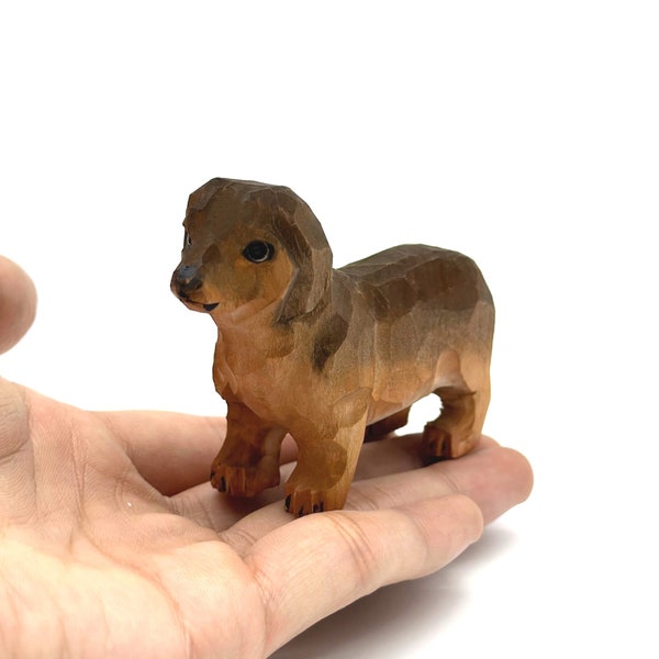 Hand-Carved Dachshund Figurine | Artisan Wooden Dog Sculpture | Whimsical Home Decor | Canine-Inspired Collectible
