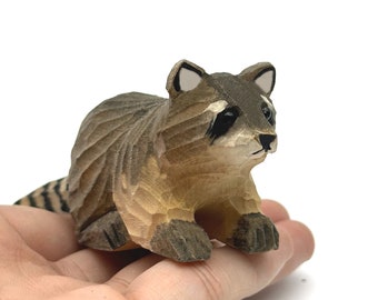 North American Raccoon Wooden Sculpture | Handcrafted Woodland Decor | Artisan-Made Rustic Figurine | Nature-Inspired Home Accent